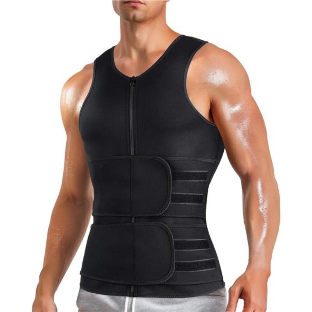 Sauna Vest for Men with Waist Trainer Zipper Neoprene Sauna Sweat Suit Tank Top